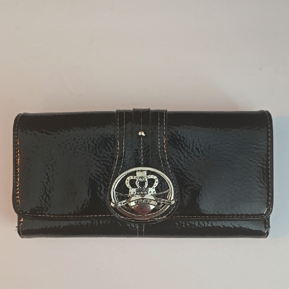Kathy Van Zeeland Black Patent Leather Wallet
